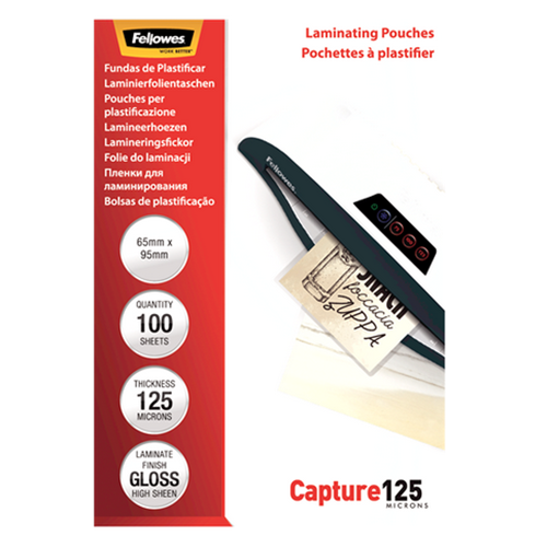 Fellowes Laminating Pouches K Card 66x95mm 125micron Gloss Pack of 100